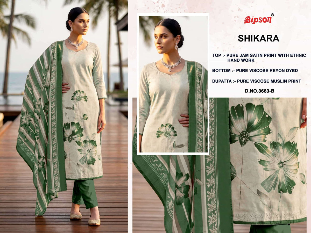 Bipson Sikara 3663 Pure Jam Satin Foil Print Dress Material - Amrah Wholesale