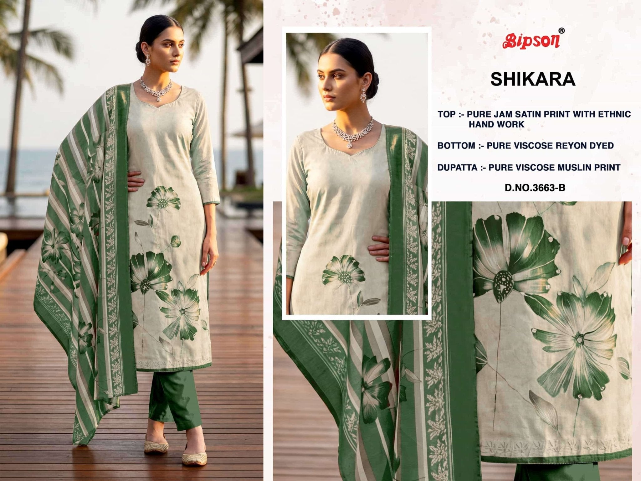 Bipson Sikara 3663 Pure Jam Satin Foil Print Dress Material - Amrah Wholesale