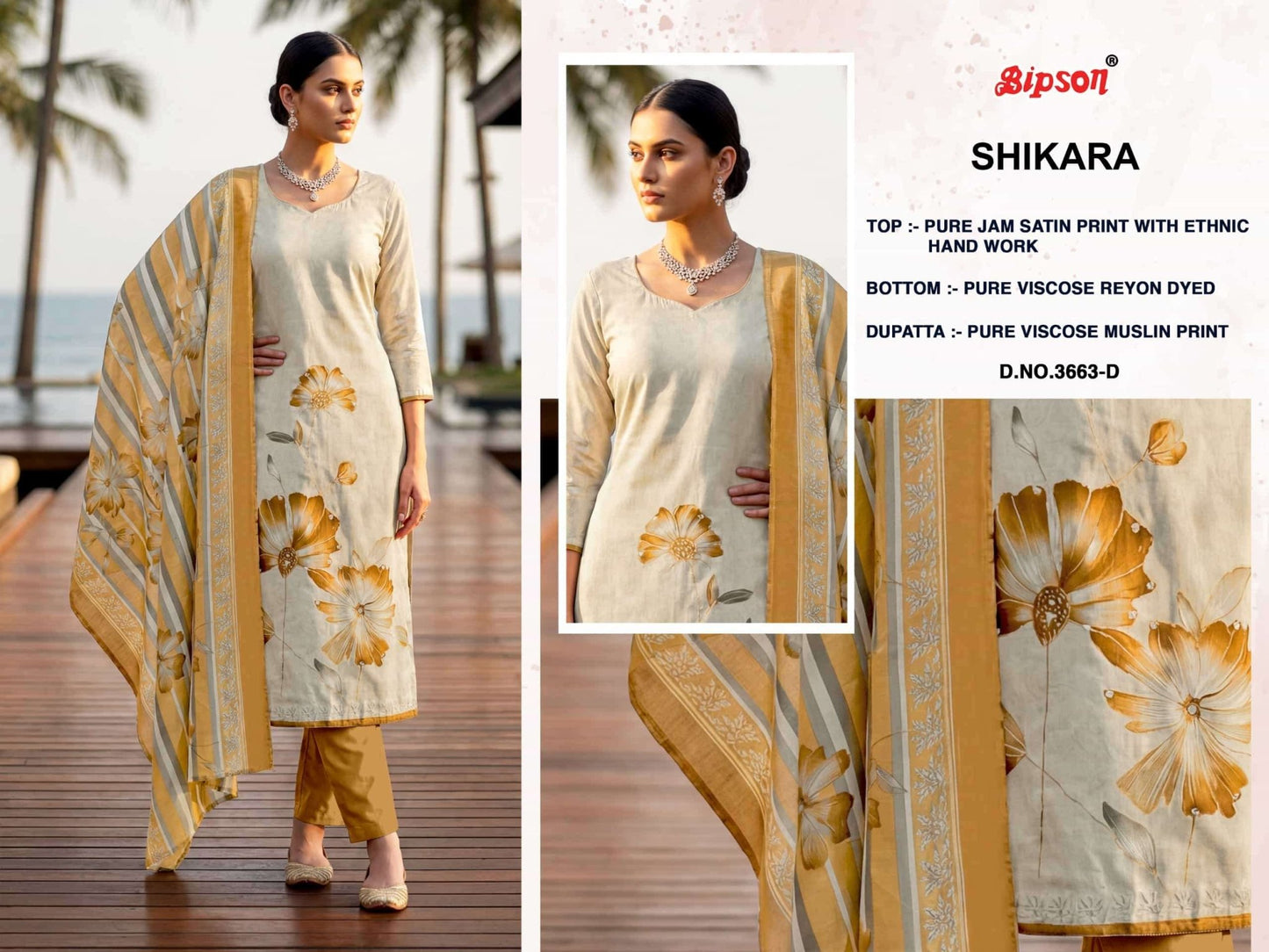 Bipson Sikara 3663 Pure Jam Satin Foil Print Dress Material - Amrah Wholesale