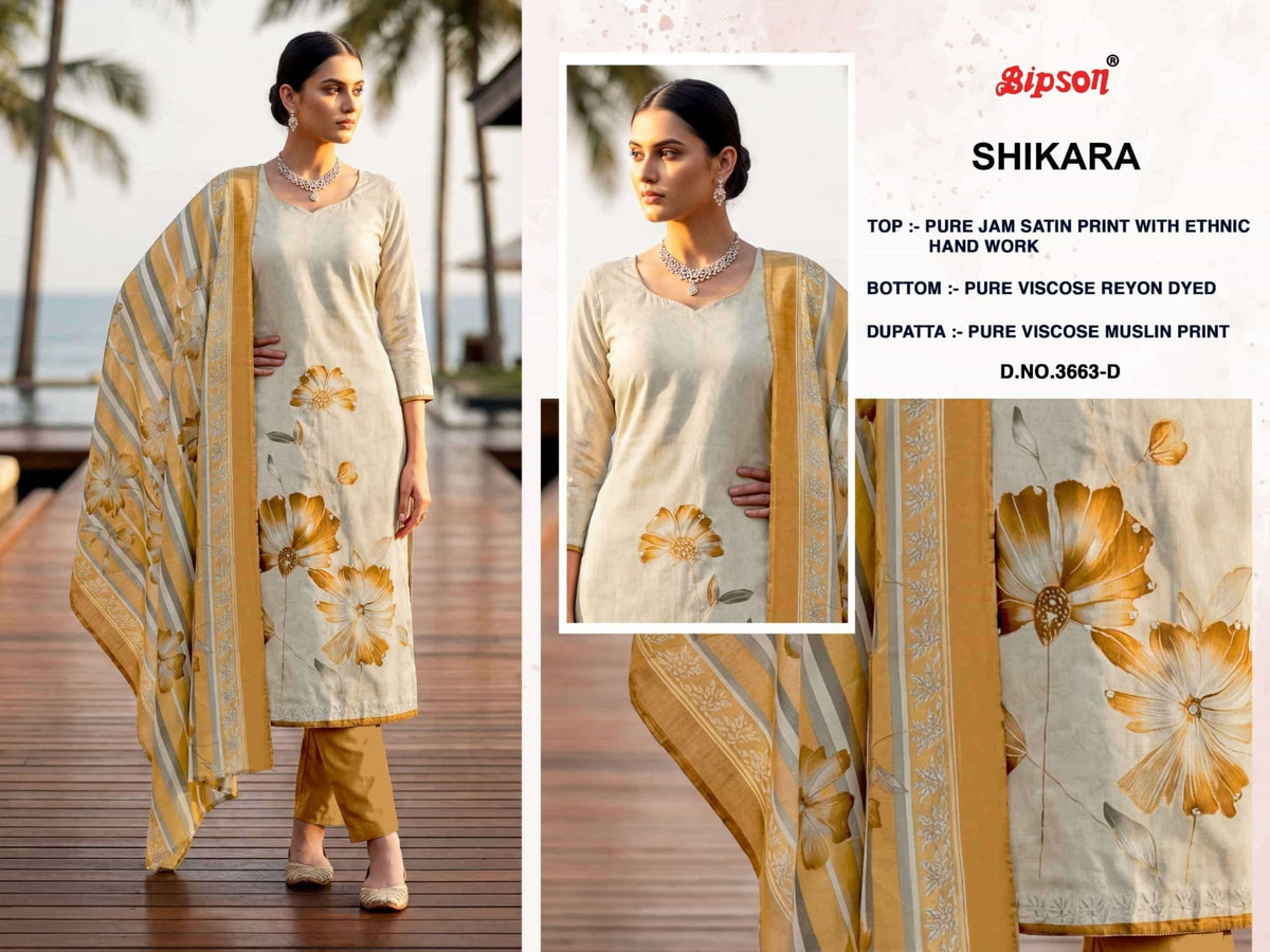 Bipson Sikara 3663 Pure Jam Satin Foil Print Dress Material - Amrah Wholesale