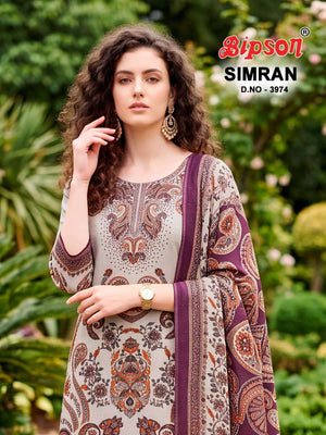 Bipson Simran 3974 Pure Cotton Muslin Dress Material - Amrah Wholesale