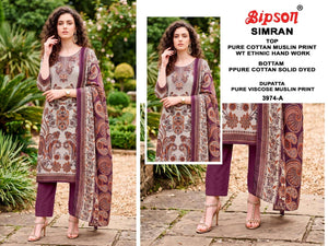 Bipson Simran 3974 Pure Cotton Muslin Dress Material - Amrah Wholesale