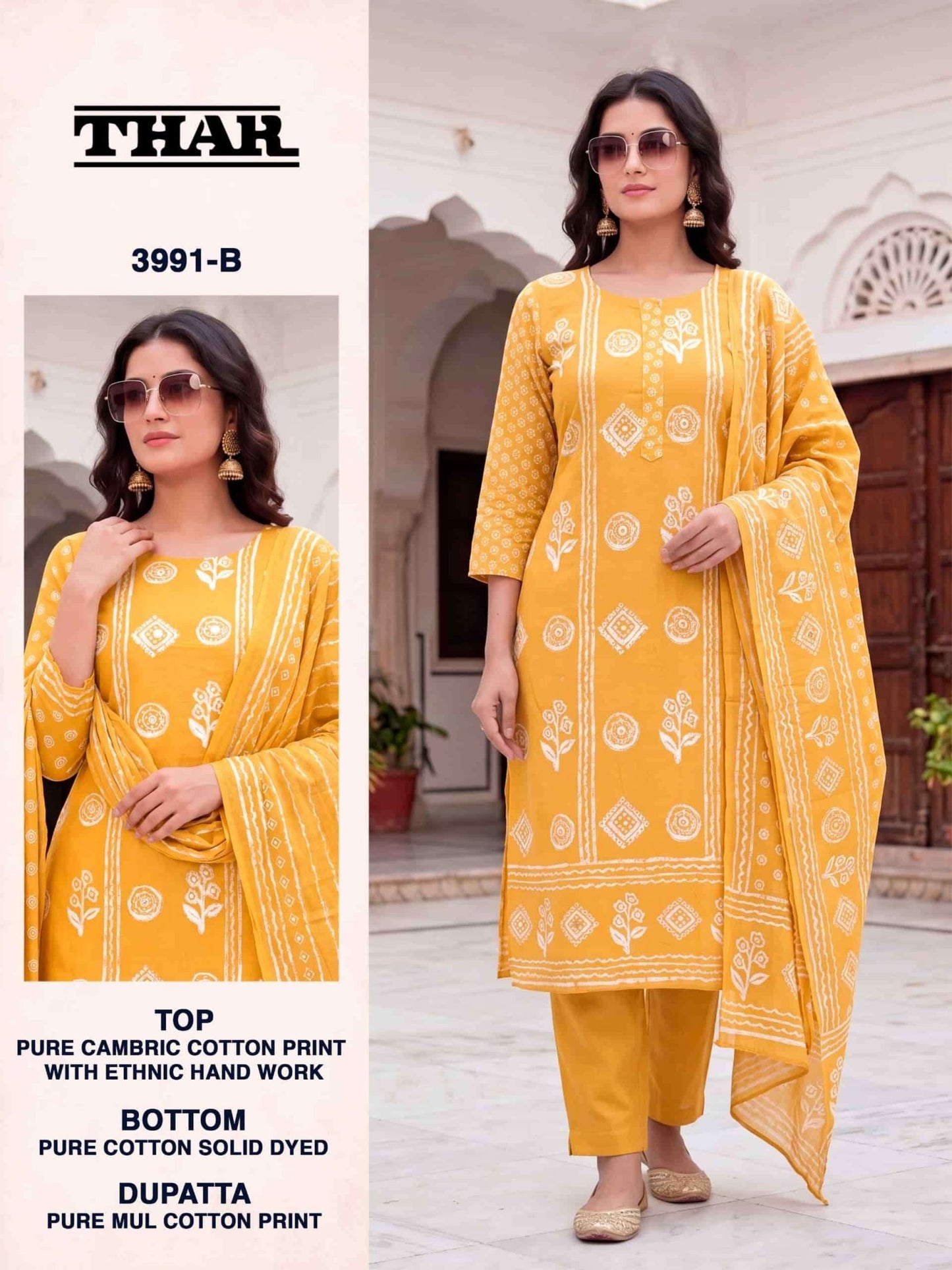 Bipson Thar 3991 Pure Cotton Ethnic Handwork Dress Material - Amrah Wholesale