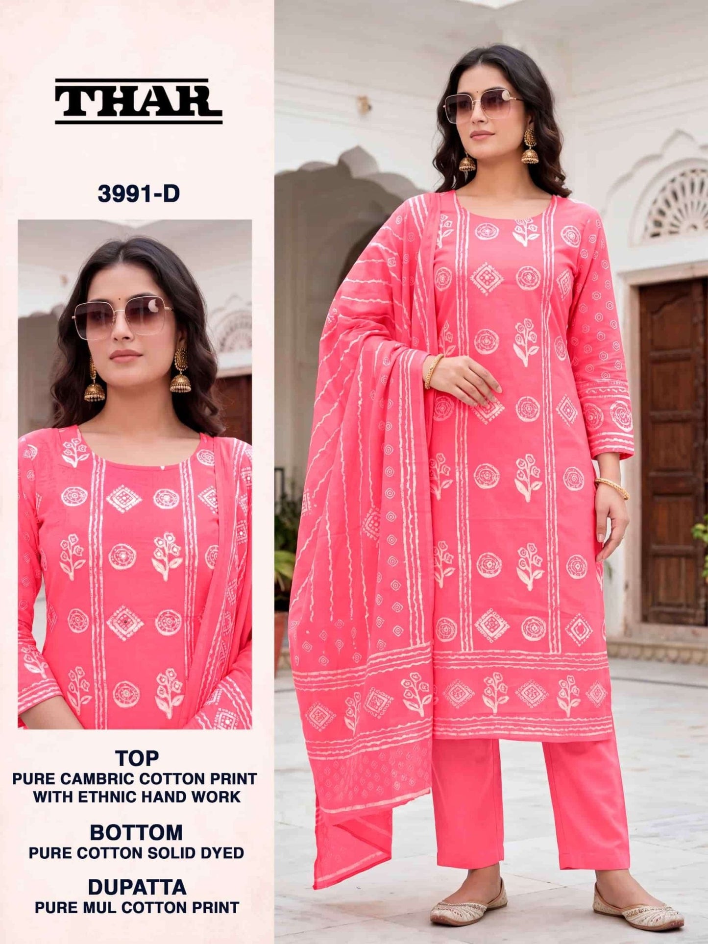 Bipson Thar 3991 Pure Cotton Ethnic Handwork Dress Material - Amrah Wholesale