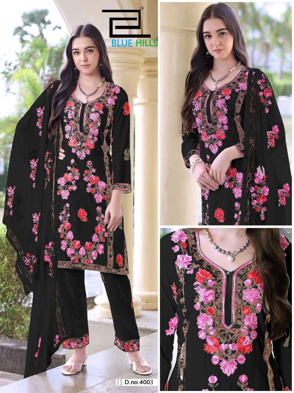 BLUE HILLS AMANAT Rayon Heavy Work Kurti Pant Dupatta Set - Amrah Wholesale