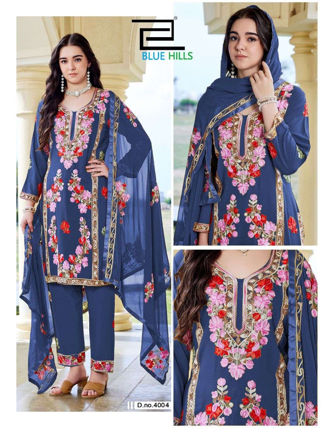 BLUE HILLS AMANAT Rayon Heavy Work Kurti Pant Dupatta Set - Amrah Wholesale