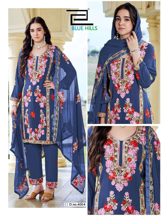 BLUE HILLS AMANAT Rayon Heavy Work Kurti Pant Dupatta Set - Amrah Wholesale