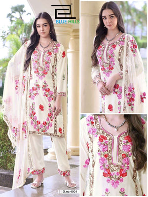 BLUE HILLS AMANAT Rayon Heavy Work Kurti Pant Dupatta Set - Amrah Wholesale