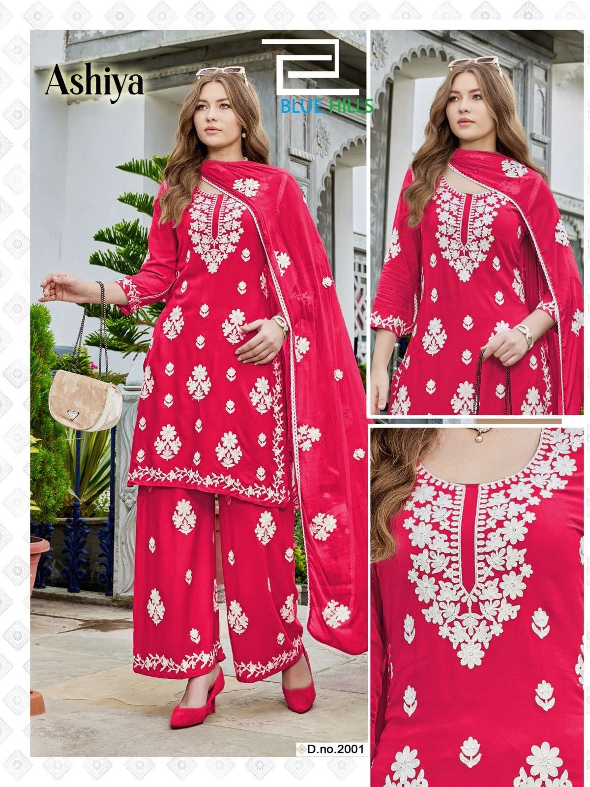 BLUE HILLS ASHIYA Rayon Embroidered Kurti Pant Dupatta Set