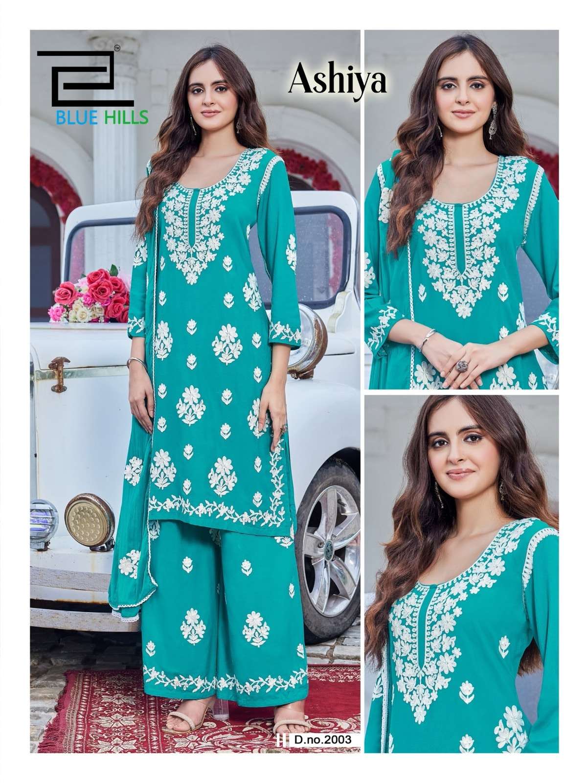 BLUE HILLS ASHIYA Rayon Embroidered Kurti Pant Dupatta Set