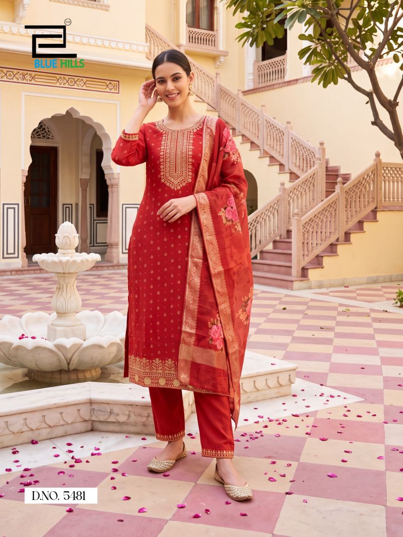 Blue Hills Cherry Mul Chanderi Kurti Pant Dupatta Set