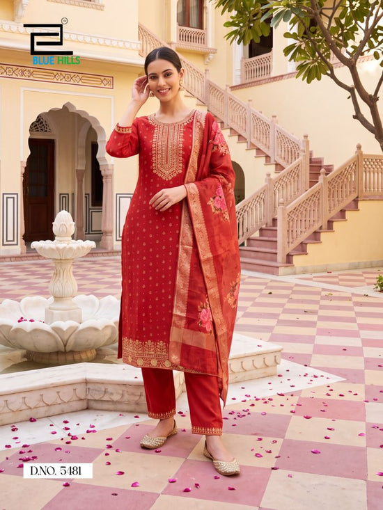 Blue Hills Cherry Mul Chanderi Kurti Pant Dupatta Set
