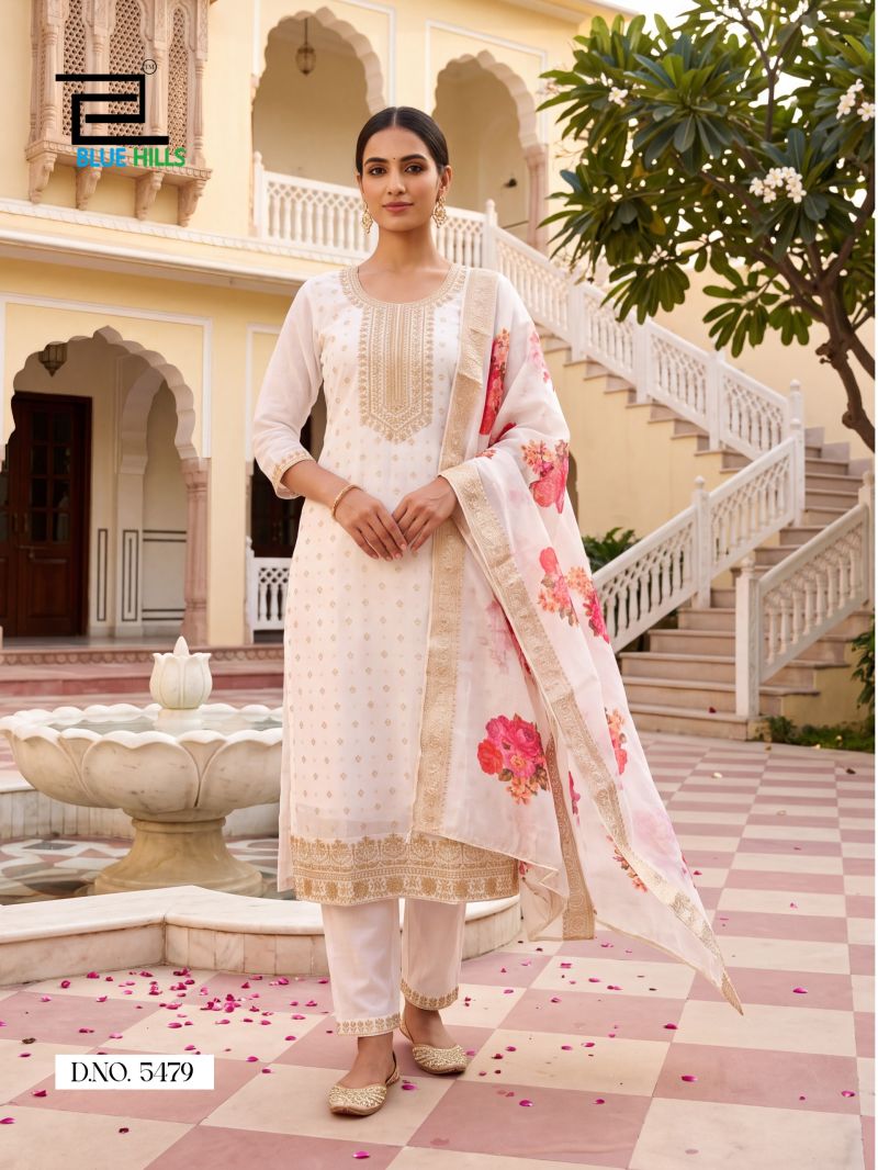 Blue Hills Cherry Mul Chanderi Kurti Pant Dupatta Set