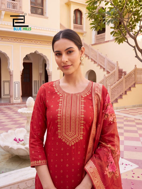 Blue Hills Cherry Mul Chanderi Kurti Pant Dupatta Set