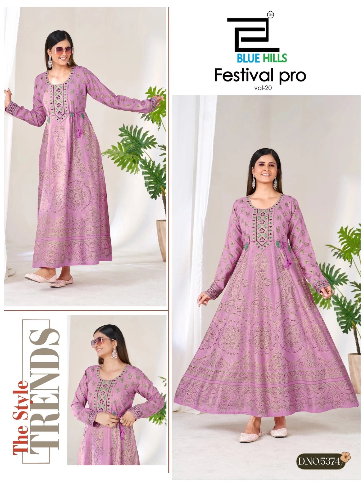 Blue Hills Festival Pro Vol 20 Rayon Neck Embroidered Long Kurti - Amrah Wholesale