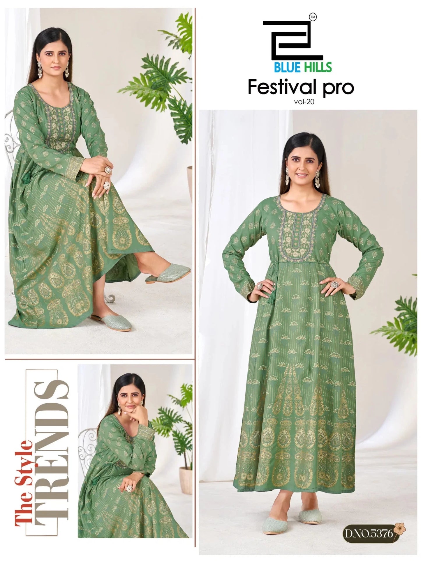 Blue Hills Festival Pro Vol 20 Rayon Neck Embroidered Long Kurti - Amrah Wholesale