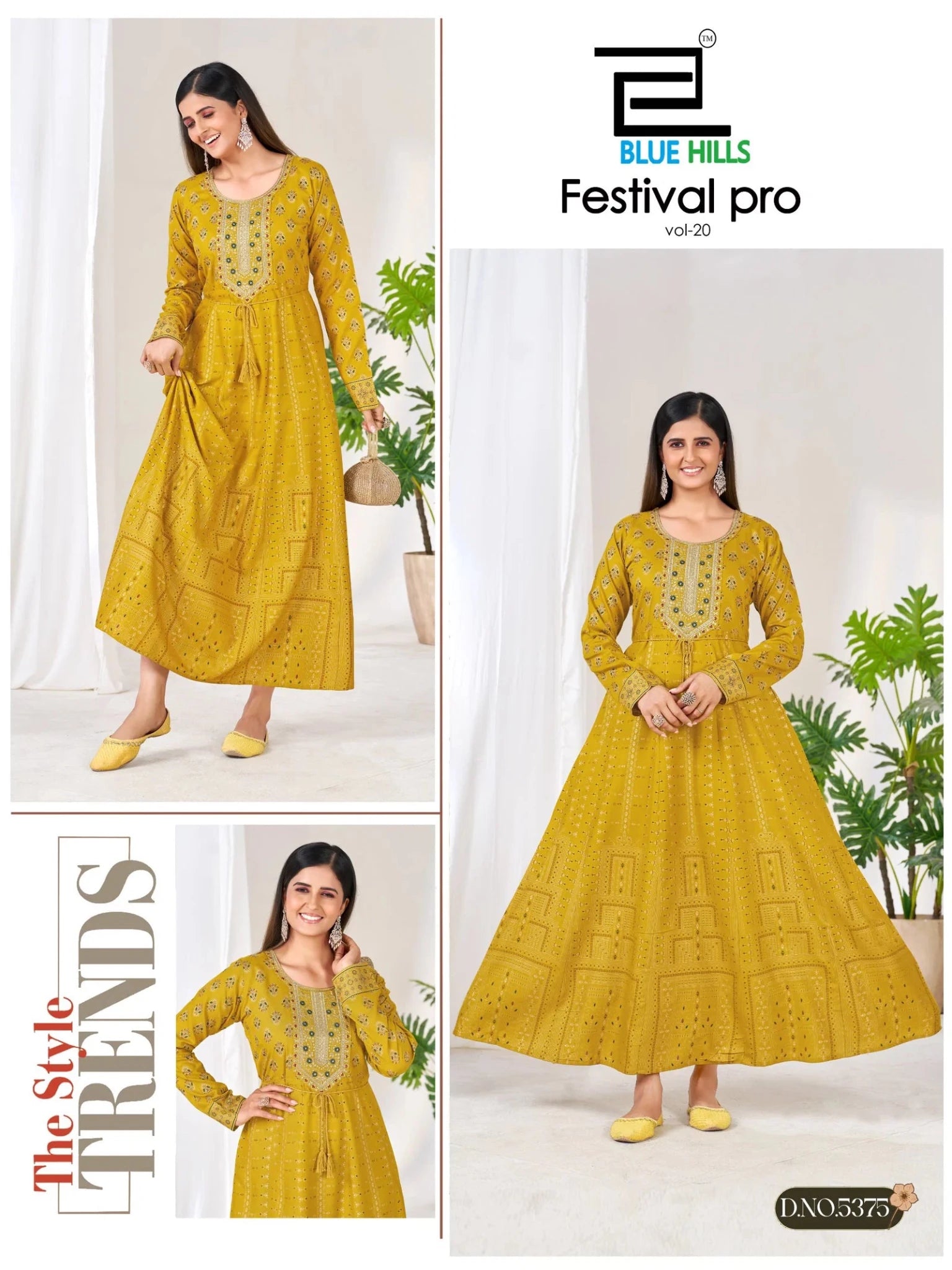Blue Hills Festival Pro Vol 20 Rayon Neck Embroidered Long Kurti - Amrah Wholesale