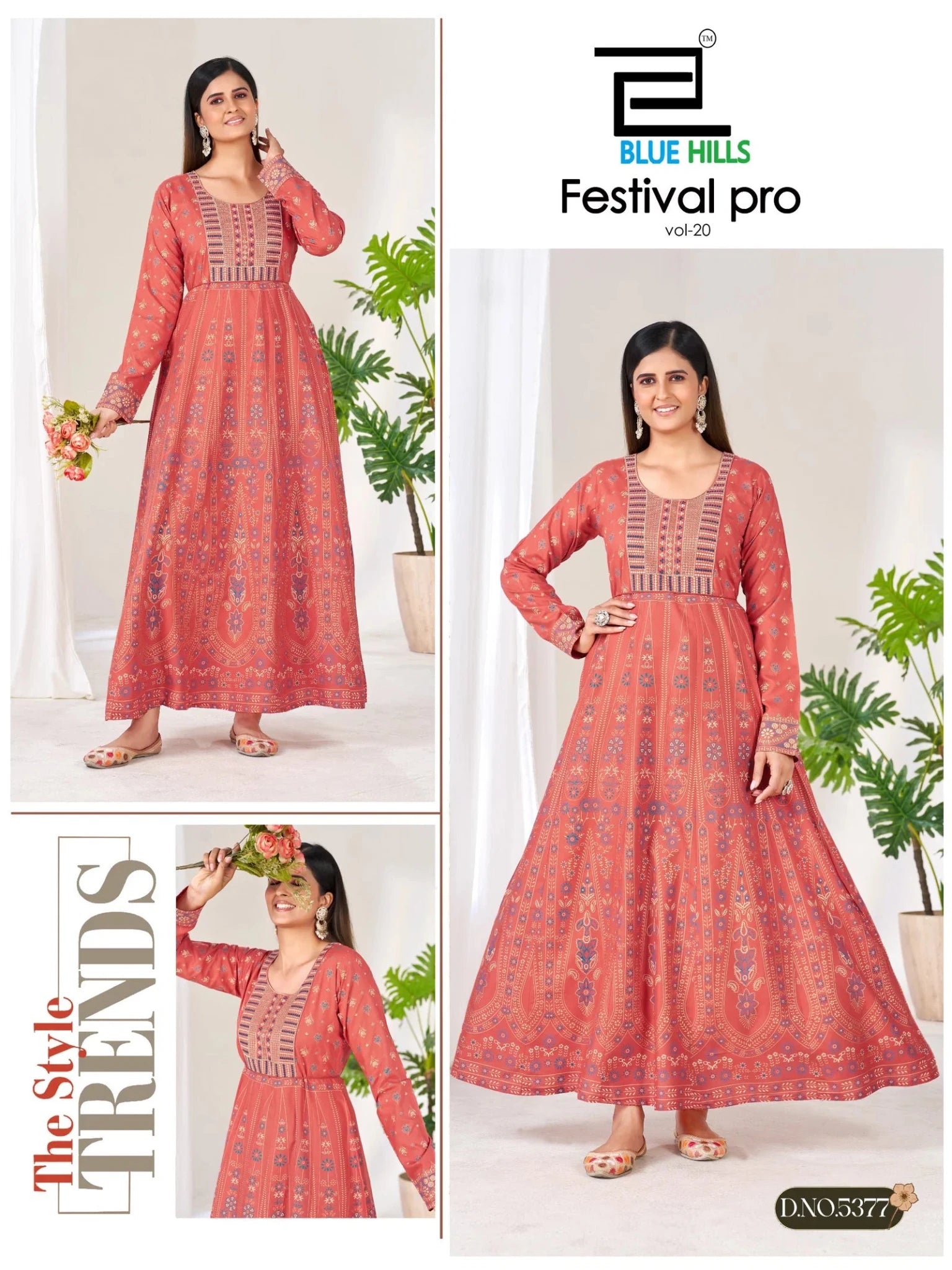 Blue Hills Festival Pro Vol 20 Rayon Neck Embroidered Long Kurti - Amrah Wholesale