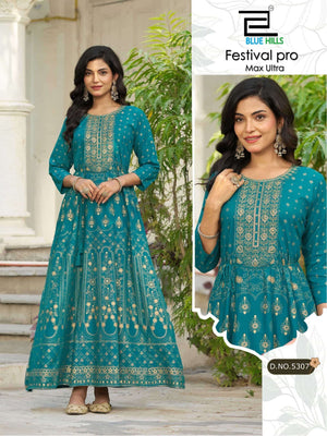 BLUE HILLS FESTIVAL Rayon Embroidery Gown - Amrah Wholesale