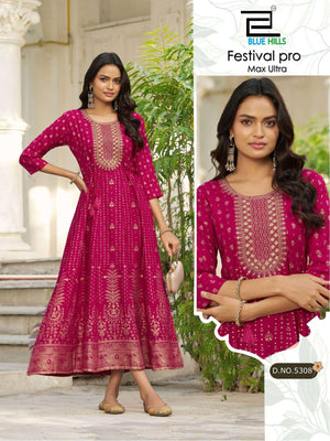 BLUE HILLS FESTIVAL Rayon Embroidery Gown - Amrah Wholesale