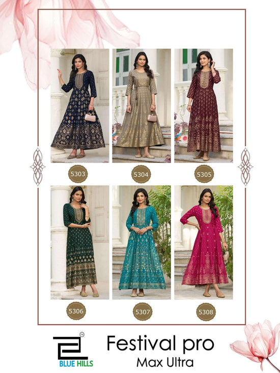 BLUE HILLS FESTIVAL Rayon Embroidery Gown - Amrah Wholesale