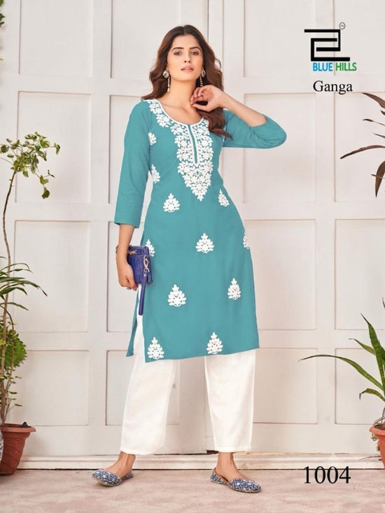 Blue Hills Ganga Rayon Embroidered Fancy Kurti