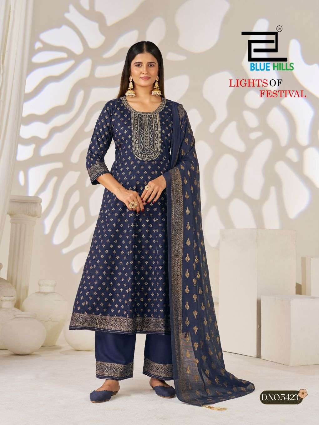 Blue Hills Light of Festival Chanderi Sequence Embroidered Salwar Suit Set - Amrah Wholesale