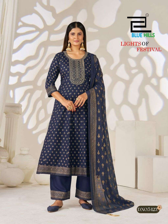 Blue Hills Light of Festival Chanderi Sequence Embroidered Salwar Suit Set - Amrah Wholesale