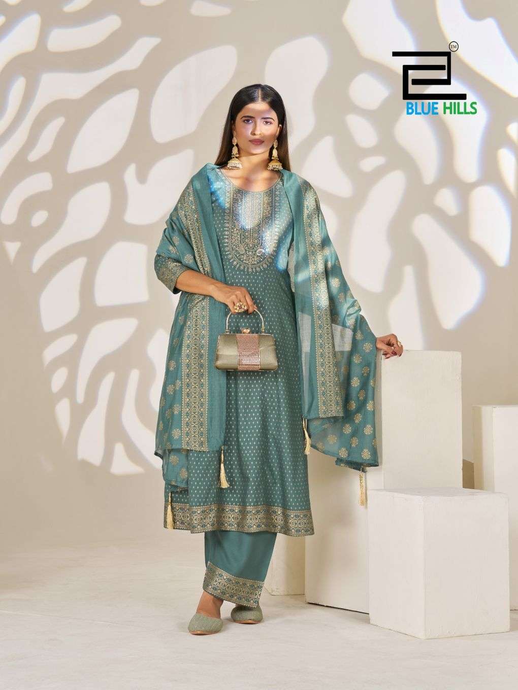 Blue Hills Light of Festival Chanderi Sequence Embroidered Salwar Suit Set - Amrah Wholesale