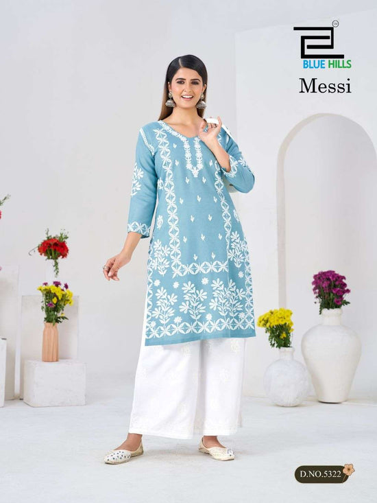 BLUE HILLS MESSI Rayon Thread Work Kurti Pant Set