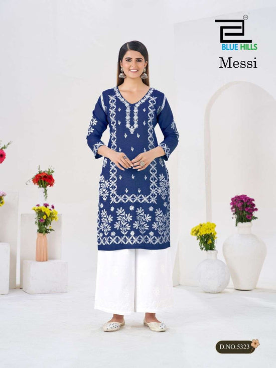 BLUE HILLS MESSI Rayon Thread Work Kurti Pant Set