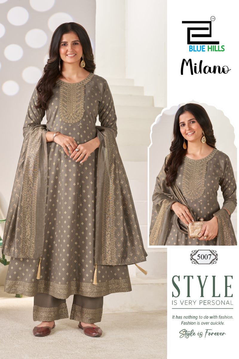 Blue Hills Milano Plus Size Rayon Sequins Embroidered Kurti Pant Dupatta Set