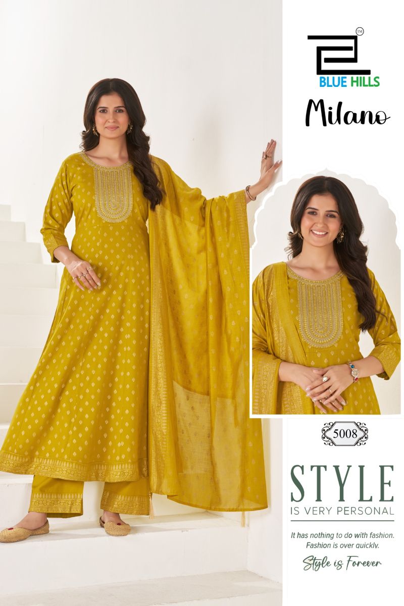 Blue Hills Milano Plus Size Rayon Sequins Embroidered Kurti Pant Dupatta Set