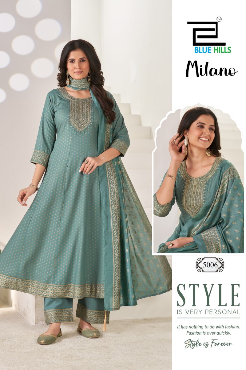 Blue Hills Milano Plus Size Rayon Sequins Embroidered Kurti Pant Dupatta Set
