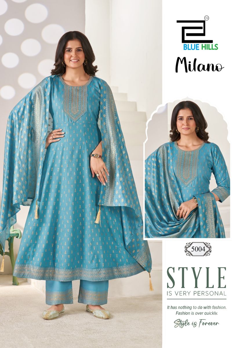 Blue Hills Milano Plus Size Rayon Sequins Embroidered Kurti Pant Dupatta Set