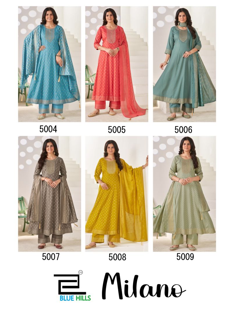 Blue Hills Milano Plus Size Rayon Sequins Embroidered Kurti Pant Dupatta Set