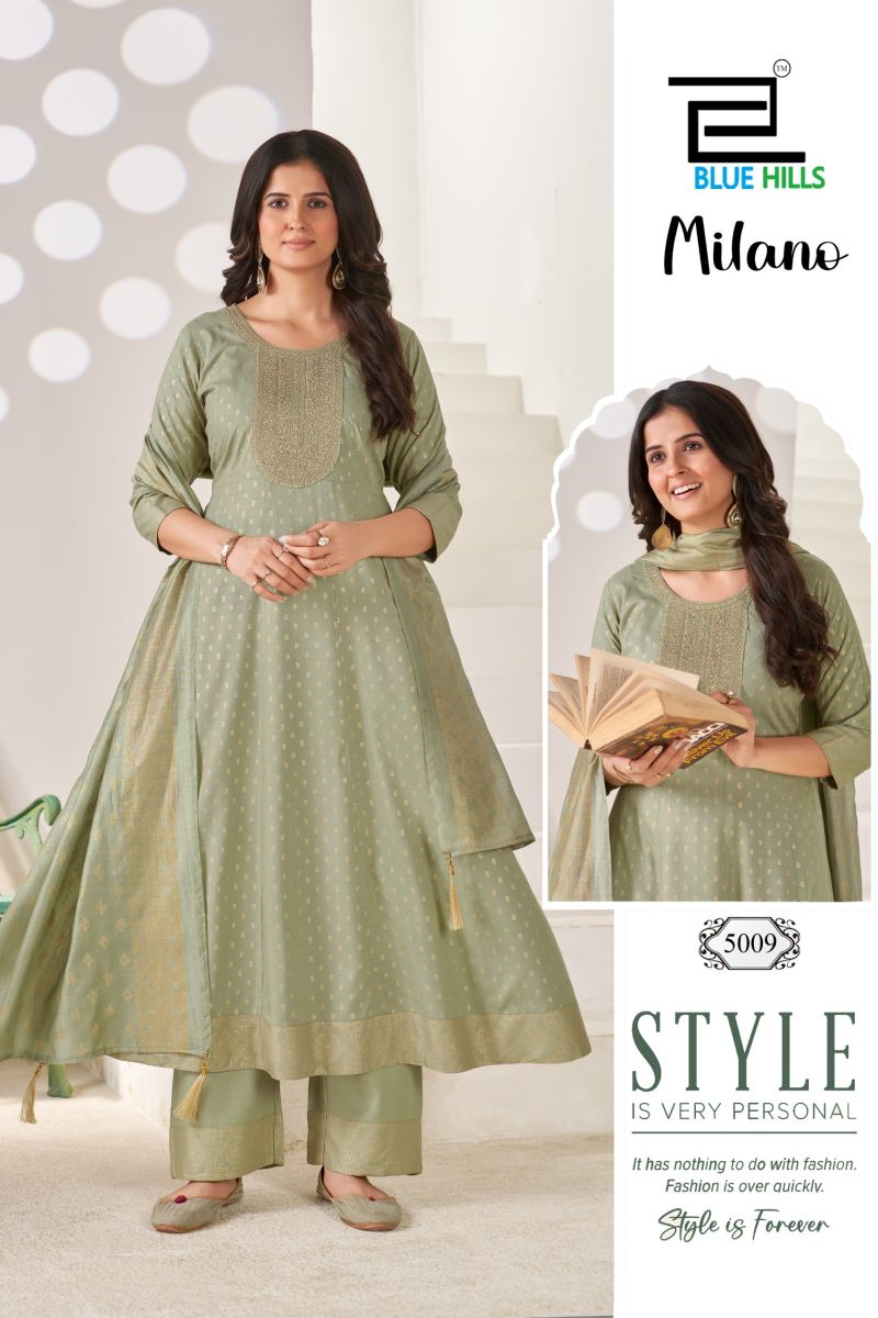 Blue Hills Milano Rayon Sequins Embroidered Kurti Pant Dupatta Set