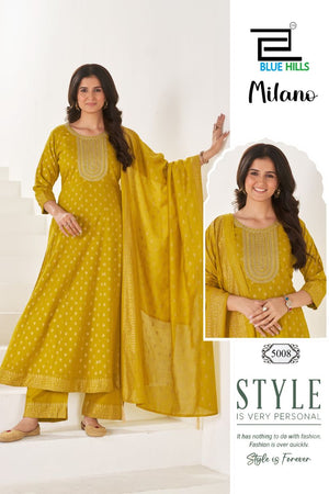 Blue Hills Milano Rayon Sequins Embroidered Kurti Pant Dupatta Set - Amrah Wholesale