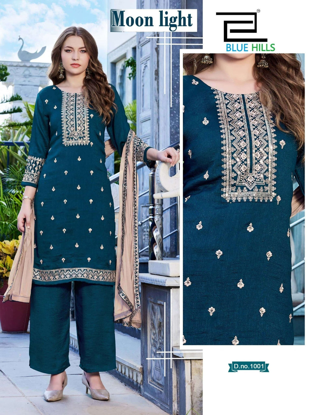 BLUE HILLS MOON LIGHT Vichitra Silk Salwar Suit Set - Amrah Wholesale