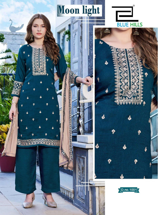 BLUE HILLS MOON LIGHT Vichitra Silk Salwar Suit Set - Amrah Wholesale