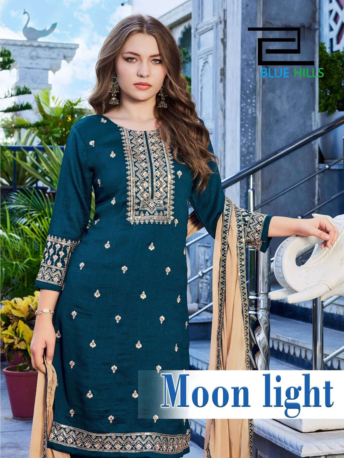 BLUE HILLS MOON LIGHT Vichitra Silk Salwar Suit Set - Amrah Wholesale