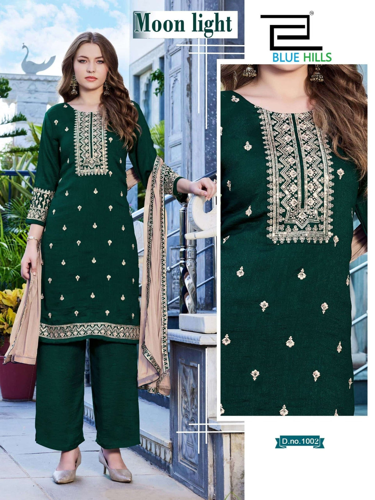 BLUE HILLS MOON LIGHT Vichitra Silk Salwar Suit Set - Amrah Wholesale