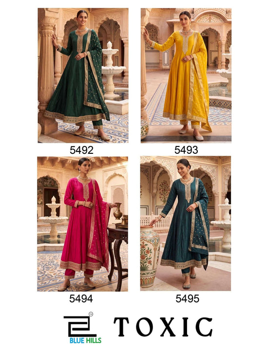 BLUE HILLS TOXIC Vichitra Silk Anarkali Suit - Amrah Wholesale