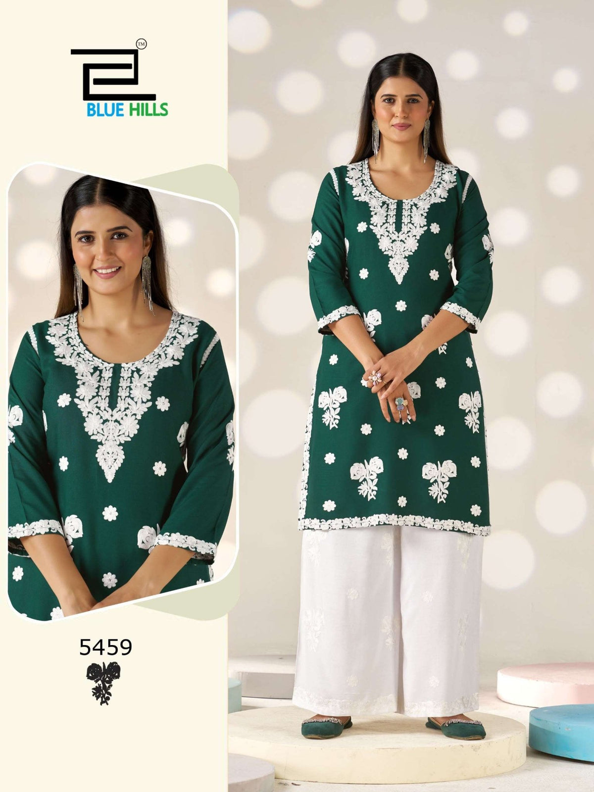 Blue Hills Victoria Vol-35 5456 To 5459 Series Rayon Thread Work Kurtis - Amrah Wholesale
