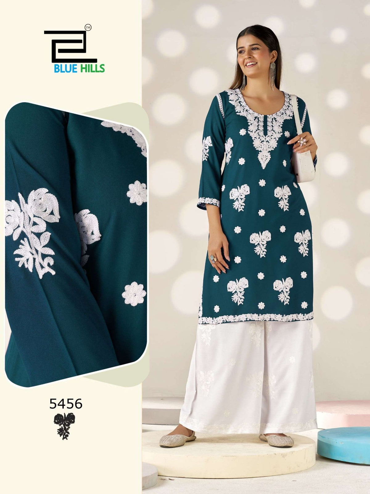 Blue Hills Victoria Vol-35 5456 To 5459 Series Rayon Thread Work Kurtis - Amrah Wholesale