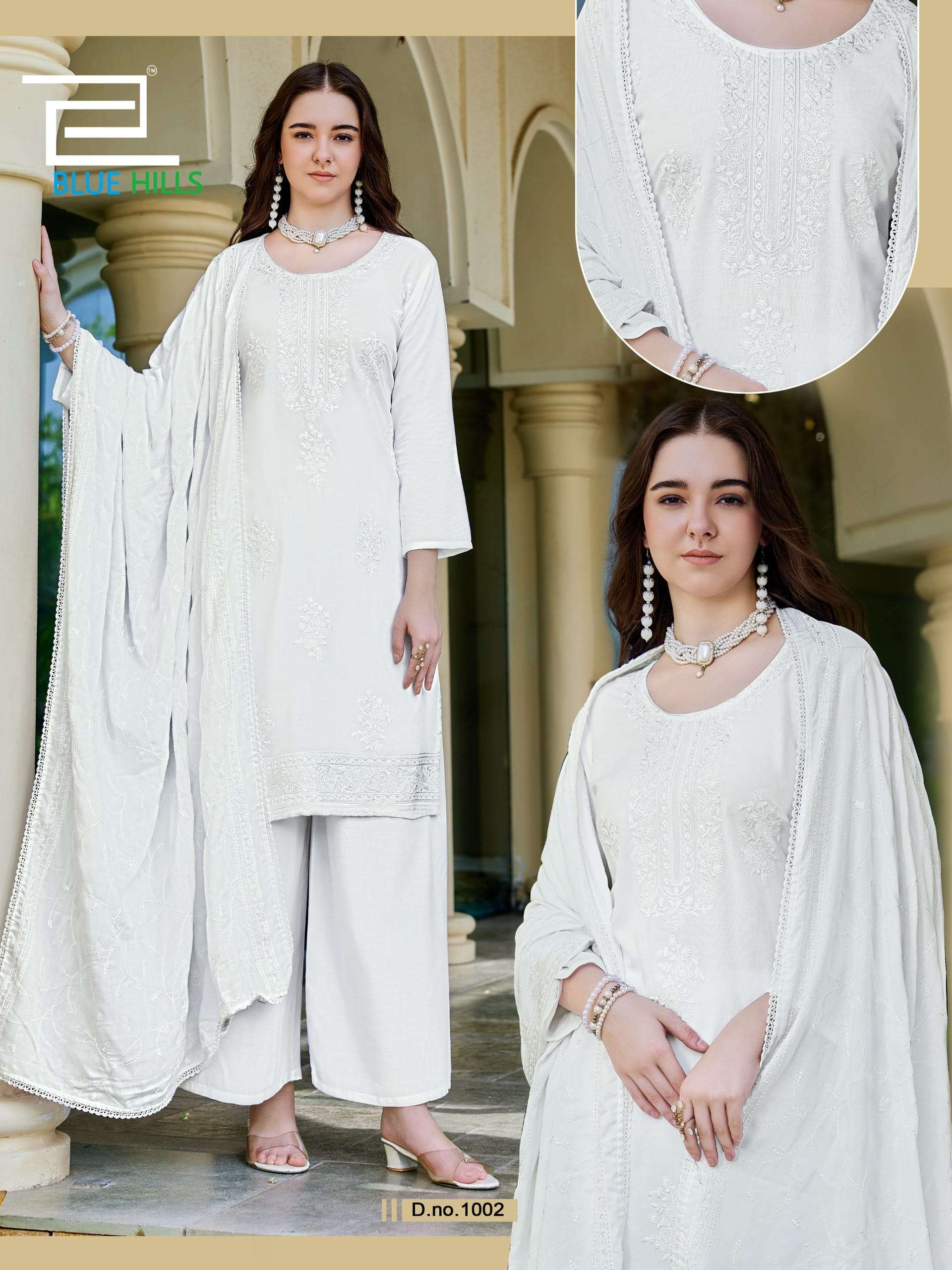 BLUE HILLS WHITE LILY 1001 TO 1004 Series Rayon Heavy Work Dresses