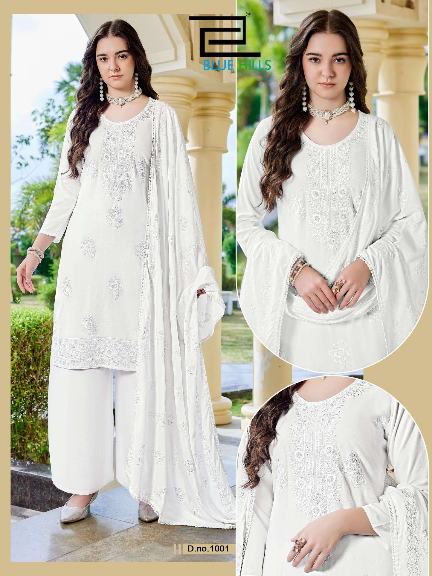 BLUE HILLS WHITE LILY 1001 TO 1004 Series Rayon Heavy Work Dresses