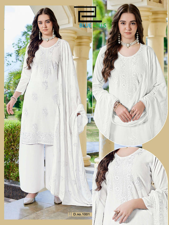 BLUE HILLS WHITE LILY 1001 TO 1004 Series Rayon Heavy Work Dresses