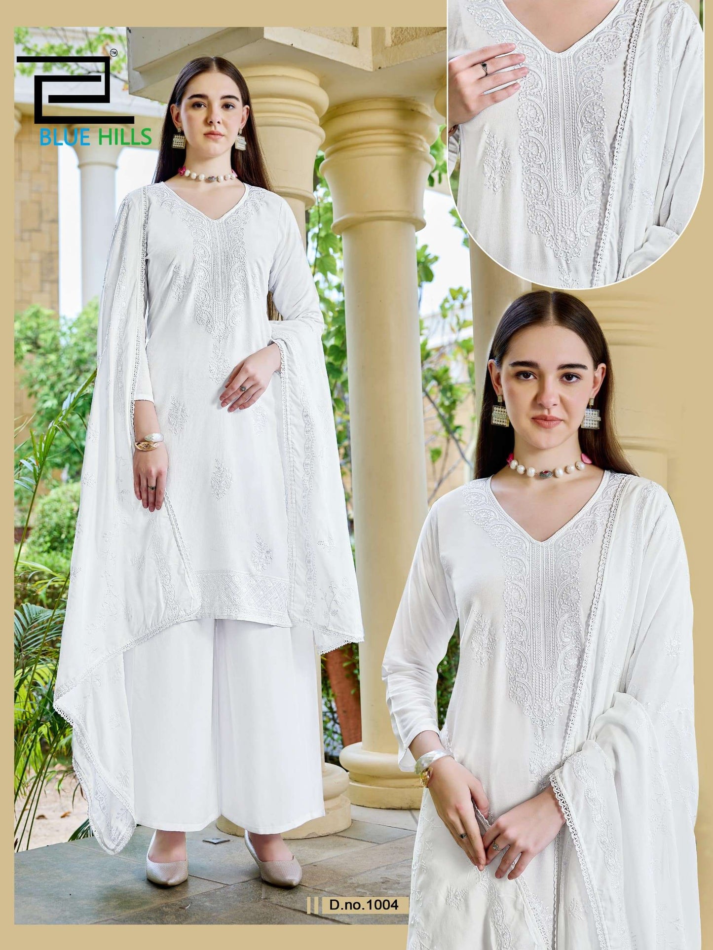 BLUE HILLS WHITE LILY 1001 TO 1004 Series Rayon Heavy Work Dresses