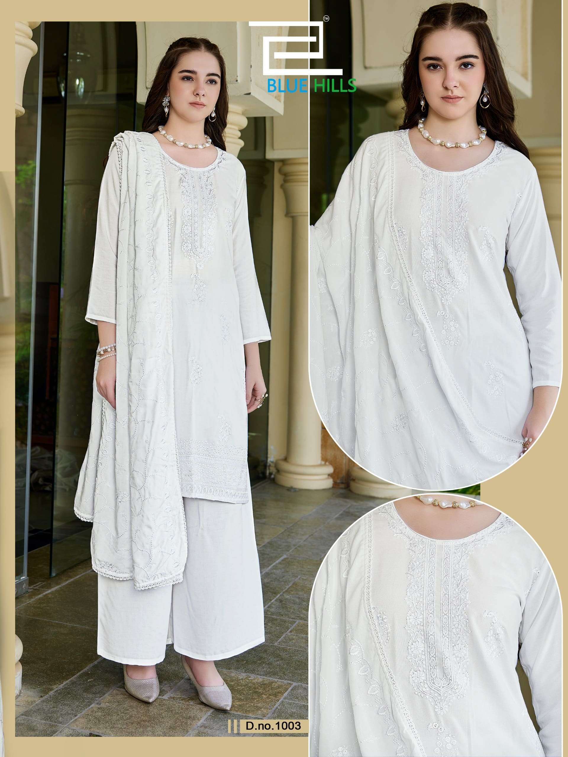 BLUE HILLS WHITE LILY 1001 TO 1004 Series Rayon Heavy Work Dresses